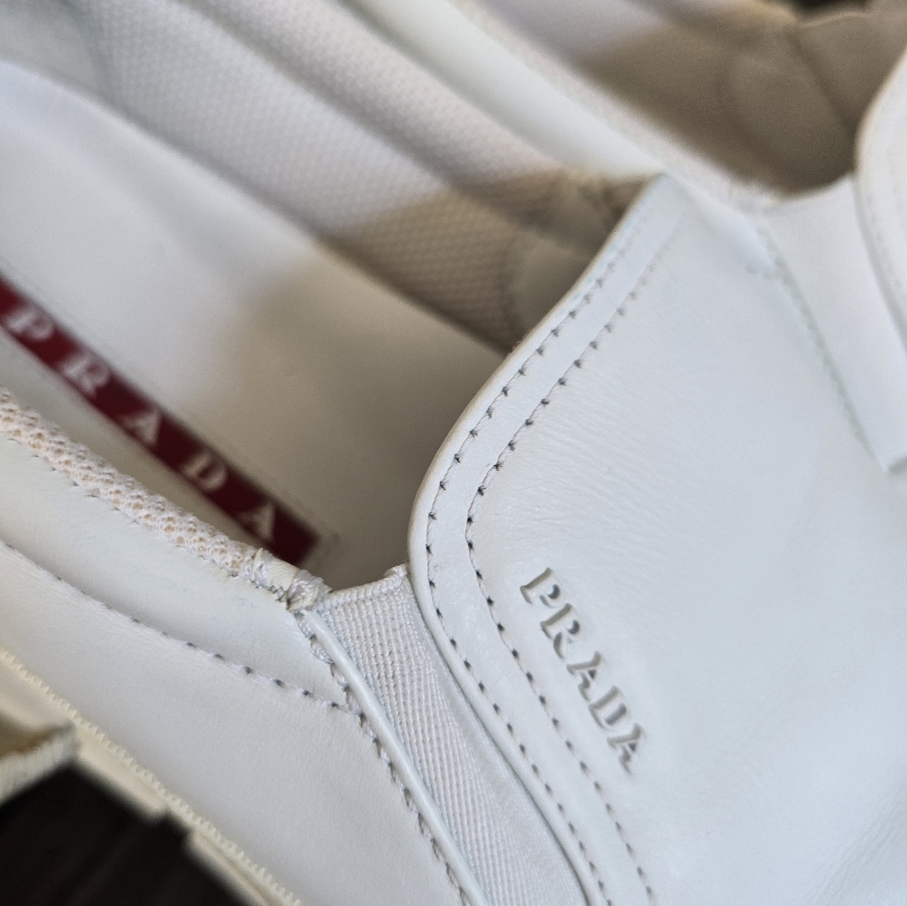 Authentic Prada White Leather Slip-On Shoes - Picture 4 of 16